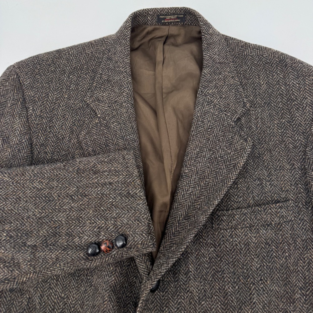 Harris Tweed Yale Blazer Mens Brown Herringbone Pure Wool Sport Coat USA